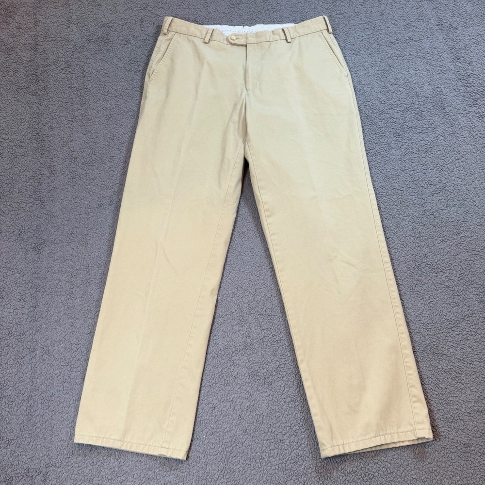 Peter Millar Mens 34x29 Khaki Chinos 100% Pima Cotton Flat Front Pants Tan